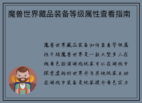 魔兽世界藏品装备等级属性查看指南